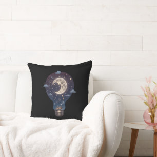 Cojín Decorativo Cielo nocturno y cabaña dentro de una bombilla