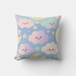 Cojín Decorativo Cielo Pastel Soñador – Nubes y Lunas de Dibujos An