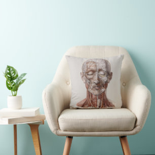 Cojín Decorativo Ciencia de anatomía humana vintage, cabeza gargant