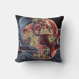Cojín Decorativo Ciencia Ficción Vintage Astronauta Cohete Nave Esp