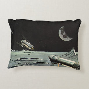 Cojín Decorativo Ciencia ficción vintage, naves espaciales luna pla