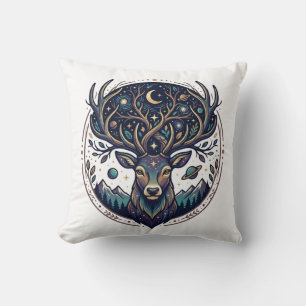 Cojín Decorativo Ciervo Celestial Arte Místico de Luna y Estrellas