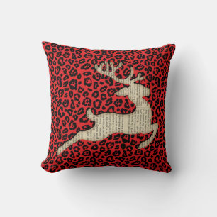 Cojín Decorativo Ciervo de Fiesta de Navidad Estampado de Leopardo