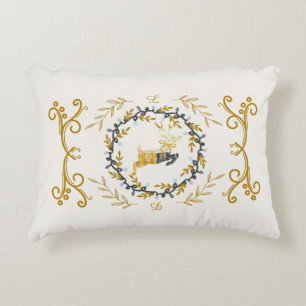 Cojín Decorativo Ciervo de Navidad con Corona Amarillo Crema