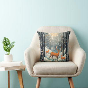 Cojín Decorativo Ciervo de Navidad de invierno con estilo Gouache v