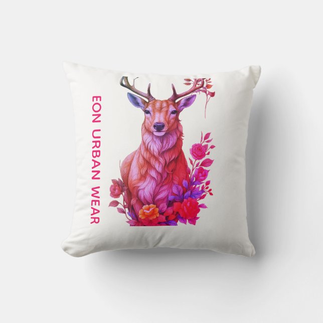 COJÍN DECORATIVO CIERVO ENTRE FLORES (Anverso)