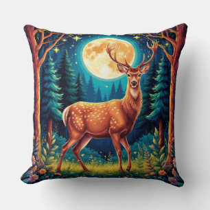 Cojín Decorativo Ciervo Majestuoso en un Bosque Exuberante