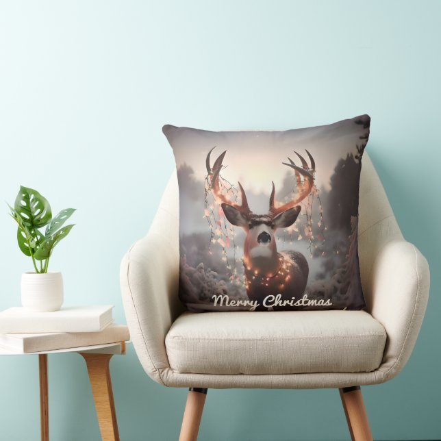 Cojín Decorativo Ciervo Mula y Luces de Navidad (Silla)