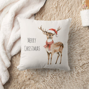 Cojín Decorativo Ciervo Santa Gorro Navidad