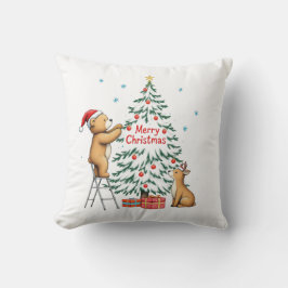 Cojín Decorativo Ciervo y oso de Navidad