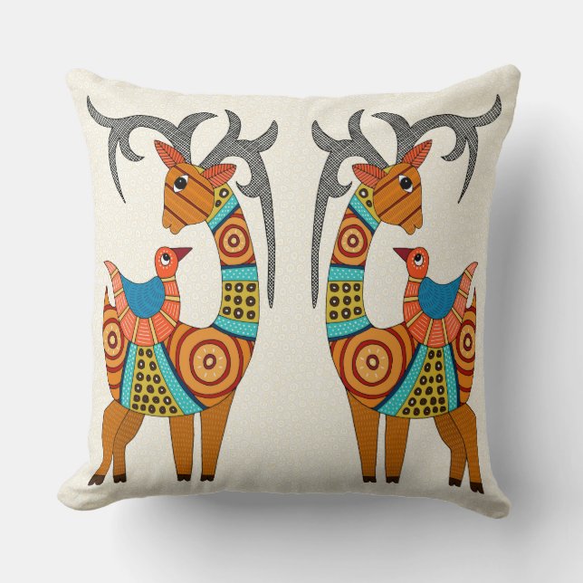 Cojín Decorativo Ciervo y pájaro indios (Anverso)