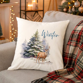 Cojín Decorativo Ciervos de invierno en bosque nevado