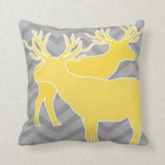 Cojín Decorativo Ciervos en galón del zigzag - amarillo y gris