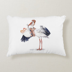 Cojín Decorativo Cigüeña aviadora con mellizos