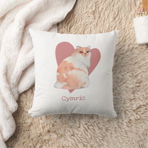 Cojín Decorativo Címico Gato Acuarela Kitty Corazón Rosa