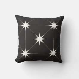 Cojín Decorativo Cinco estrellas blanco sobre fondo negro.