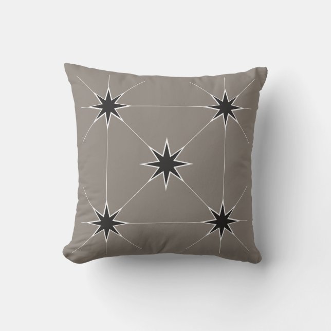 Cojín Decorativo Cinco estrellas negro sobre fondo plateado. (Anverso)