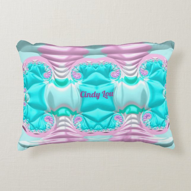 Cojín Decorativo CINDY LOU ~BUCKUP ~ Aqua Fractal Blanco Rosa ~ (Anverso)