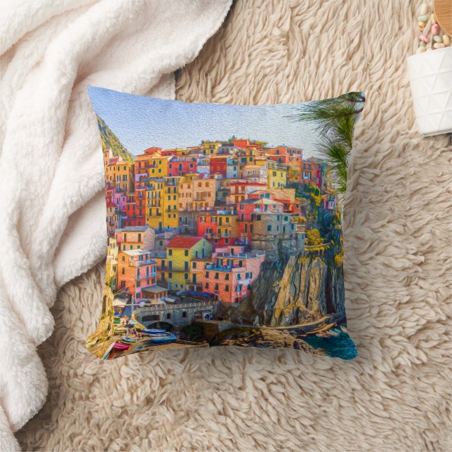 Cojín Decorativo Cinque Terre Liguria Italia Pintura de pueblo (Manta)