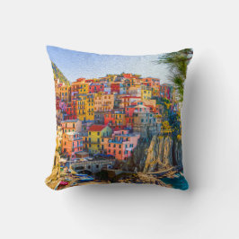 Cojín Decorativo Cinque Terre Liguria Italia Pintura de pueblo