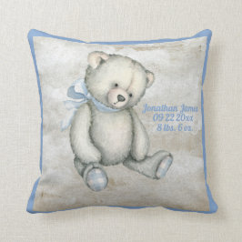 Cojín Decorativo Cinta azul de oso bebé color de agua bebé vintage