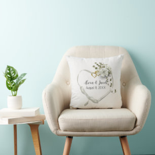 Cojín Decorativo Cinta Corazón de Boda y Anillos