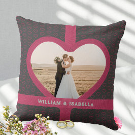 Cojín Decorativo Cinta Corazón de Foto de Amor de Boda Romántica Gr