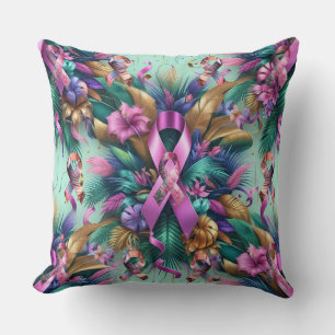 Cojín Decorativo Cinta de Cáncer de Rosa Metálico Tropical