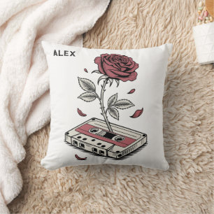 Cojín Decorativo Cinta de Casete Retro Rosa Nombre Personalizado