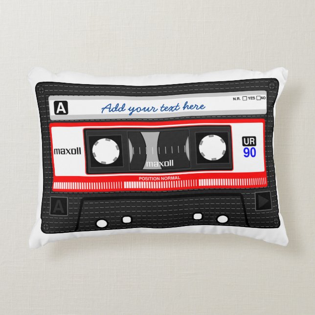 Cojín Decorativo Cinta de cassette de música retro de texto persona (Anverso)