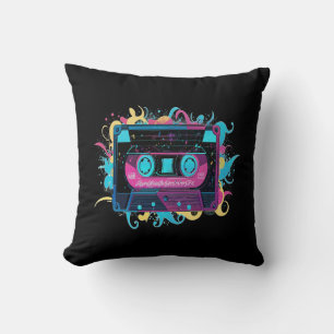 Cojín Decorativo Cinta de Cassette Retro Neon con Splash Vibrante