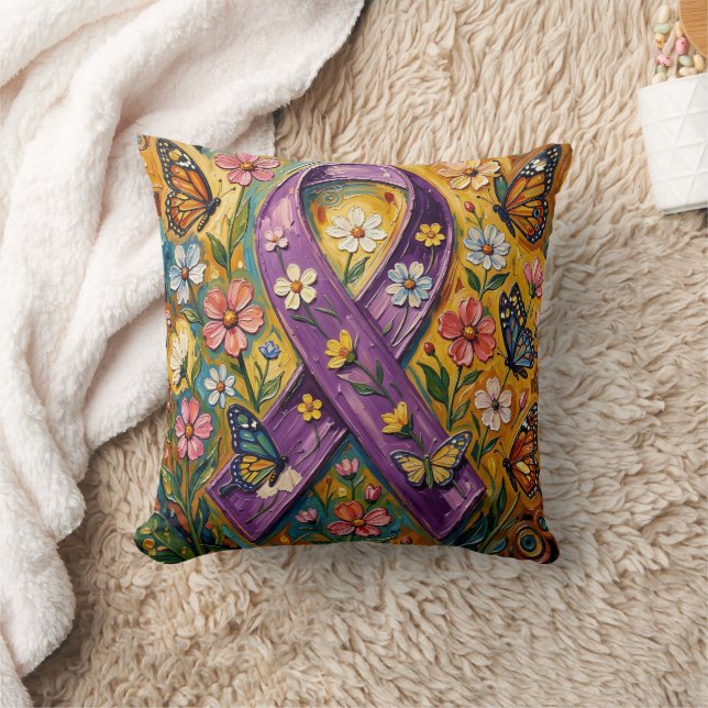 Cojín Decorativo Cinta de Concientización Morada Fibro (Manta)