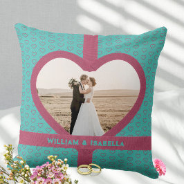 Cojín Decorativo Cinta de corazón de agua de amor de boda romántica