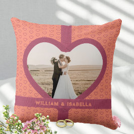 Cojín Decorativo Cinta de Corazón de Foto de Amor de Boda Romántica