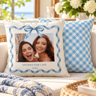 Cojín Decorativo Cinta de lazo de acuarela azul costera chic 2 foto