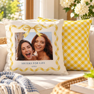 Cojín Decorativo Cinta de lazo de acuarela dorada ondulada retro 2