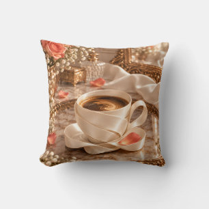 Cojín Decorativo Cinta de marfil Espresso Romántico Rosa Vanidad