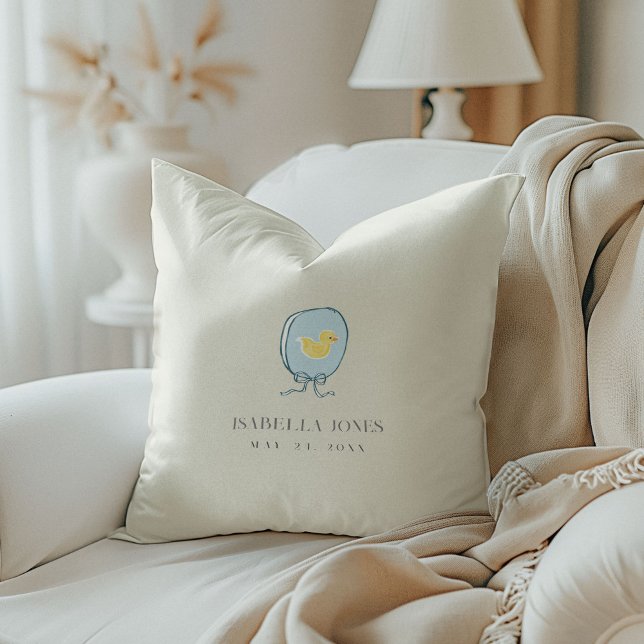 Cojín Decorativo Cinta de Pato de Goma Elegante Bebé (Elegant Rubber Ducky Ribbon Baby Throw Pillow)