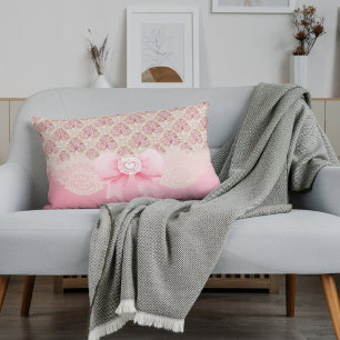 Cojín Decorativo Cinta De Rosas De Flora Rosa Vintage Y Lace