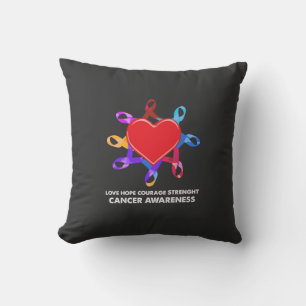 Cojín Decorativo Cinta del Corazón de Conciencia sobre el Cáncer