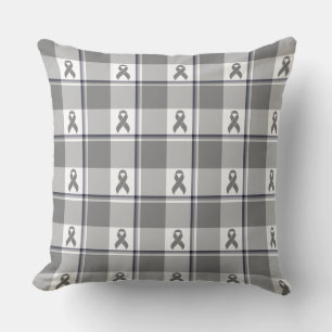 Cojín Decorativo Cinta Gris de Plaid de Conciencia del Cáncer Cereb