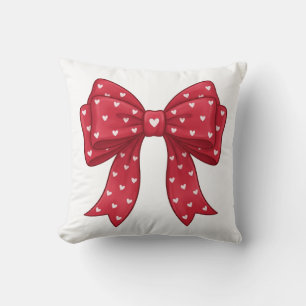 Cojín Decorativo Cinta Roja Coqueta Minimalista Elegante con Corazo