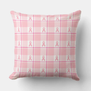 Cojín Decorativo Cinta Rosa de Cuadros de Conciencia del Cáncer de
