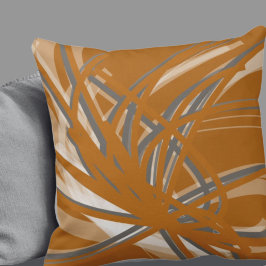 Cojín Decorativo Cintas abstractas de Naranja quemado y gris