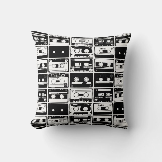 Cojín Decorativo Cintas de audio retro, patrón anticuado. (Anverso)