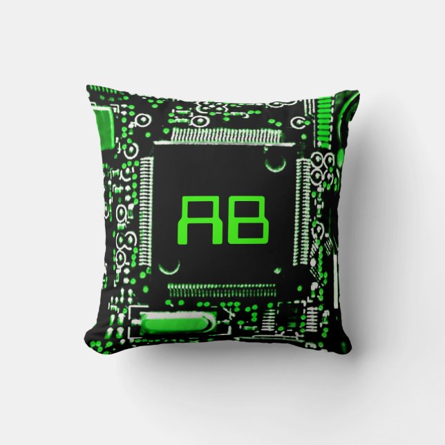 Cojín Decorativo Circuito Verde 2 monopólico arrojo cuadrado de alm (Anverso)