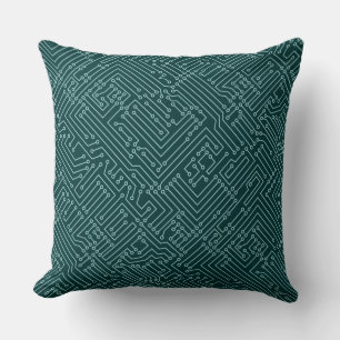 Cojín Decorativo Circuitos - Verde azul claro sobre verde musgo osc
