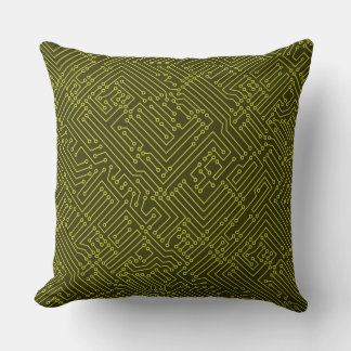 Cojín Decorativo Circulación - Amarillo bananero sobre oliva oscura