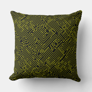 Cojín Decorativo Circulación - Amarillo sobre negro