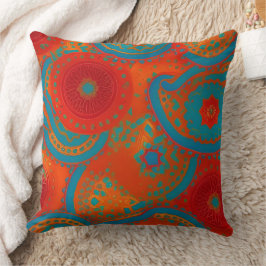 Cojín Decorativo Círculo 2 verde azulado naranja rojo exótico marro